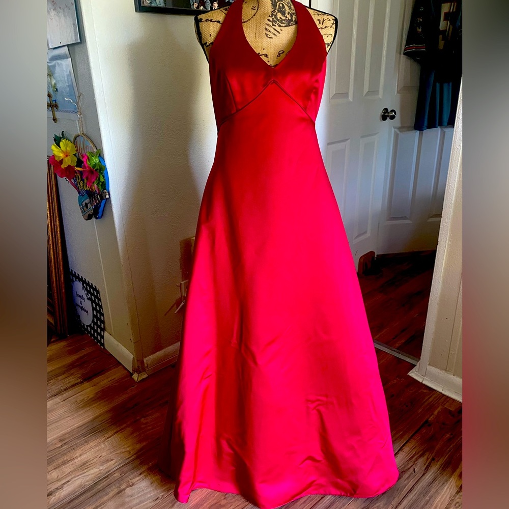 Elegant red- David’s Bridal- Red long dress! Includes 80”wrap-beautiful details!